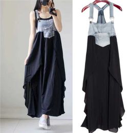 Maternity Dresses Neoclassical womens summer stand dress denim patchwork Maxi dress bottom high waisted loose casual beach dressL2403