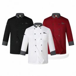 black Chef Jacket Lg Sleeve Chef Uniform Cook Coat Chef T-shirt Baker Work Uniform Waiter Restaurant Hotel Clothes Women Logo U5Et#