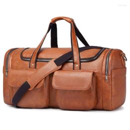 Outdoor Bags Large Fitness Bag PU Sport Handbag Men Waterproof Single Shoulder Crossbody Travel Casual Trip Gym Storage Luggage Pocket