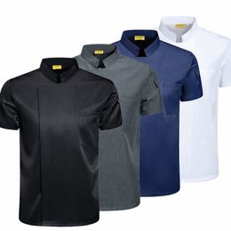 men's Chef Jacket Short Sleeve Kitchen Cook Shirt Unisex Restaurant Bakery Waiter Uniform Top V2vc#