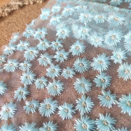 Fabric New blue and white Daisy sunflower gauze embroidery lace fabric dress veil skirt window screen background