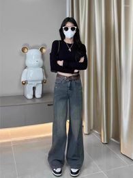 Women's Jeans High Street Stylish Straight Women 2024 Autumn And Winter Slimming Plus Size Loose Waist Wide Leg Pants