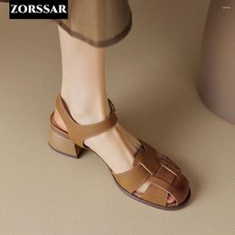 Casual Shoes 2024 Summer Designer Genuine Leather Sandals Women Fashion Roman Female Solid Colour Retro Sandalias Mujer