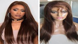 Colour 4 Human Hair Wig Silk Straight Virgin Brazilian Hair Medium Brown Full Lace Wig 3757926