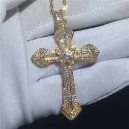 choucong Fashion Big Cross Pendants 5A Cz Gold Filled 925 silver Party Wedding Pendant with Necklaces for Women Men jewelry216v