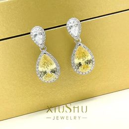 Stud Earrings Desire Cut Yellow Diamond Water Drop Set With 925 Silver Pear Shaped