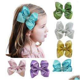 Hair Accessories 24Pcs Metellic Bows Glitter Girl Boutique Clips Drop Delivery Baby Kids Maternity Dhzzc