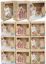 2218cm Paper Gift Boxes Christmas Present Muffin Snacks Packaging Box Paper Xmas Snowman Santa Claus Box with Greeting Card 220302432571