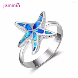 Cluster Rings Romantic Starfish Design Couple For Women/Men Opal Wedding Ring Five Star Clear Party Finger Women