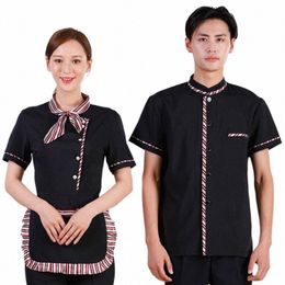 wholesale Supply Hotel Waiter Short Sleeve Female Summer Work Clothes Restaurant Tea House Hot Pot Shop Uniform Custom Logo 614L#