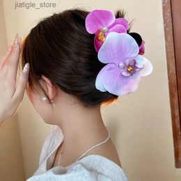 Hair Clips Colourful Pearl Phalaenopsis Flower Hair Clip for Women Sweet Korean Fashion Hair Claws High-grade Hair Accessories Girl Gifts Y240329
