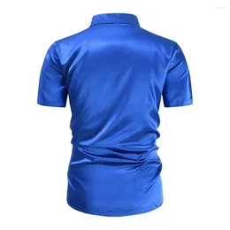 Men's Casual Shirts Men Disco Top Elegant Satin V Neck Shirt With Turn-down Collar Soft Breathable Fabric Formal Business Style For Office