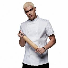 summer chef clothing chef jacket male chef white shirt restaurant uniform barber shop work clothes back breathable design N5St#