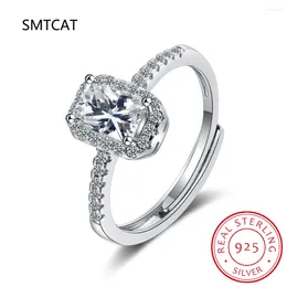Cluster Rings 4ct Emerald Moissanite Ring S925 Sterling Sliver Plated 18k White Gold Wedding Band Engagement For Women