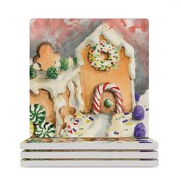 Table Mats Gingerbread House With Roof Deck Ceramic Coasters (Square) Custom Cup Holder For The Kitchen Accessories