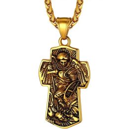 Colares Gpunk Arcanjo St. Michael Saint Medal Pingente Colar para Jóias de Proteção para Men/Mulheres Angel Guardião