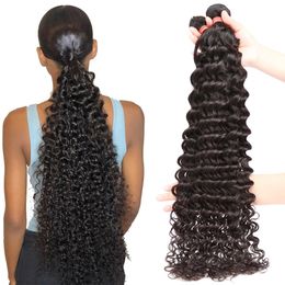 Deep Curly Brazilian Hair Deep Wave Human Hair Bundles 10A Grade Deep Wave Curly Hair Bundles Thick Hair Weaves Bundles