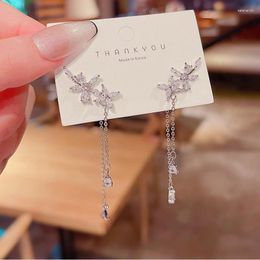 Stud Earrings Light Luxury Shiny Zircon Flower For Women Exquisite Water Droplet Temperament Earring Christmas Party Jewellery