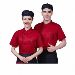 red Kitchen Uniform Hotel Cook's Jacket Restaurant Cook Work Clothes Cafe Men's Kitchen Apr Bakery Waiter Cooking Hat x1iM#