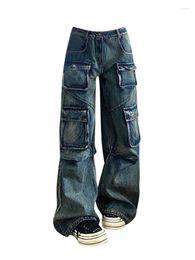 Women's Jeans Japanese Streetwear Fashion Baggy Cargo Pants Grunge Hiphop Straight Casual Long Blue Trousers Vintage Kpop Autumn Winter