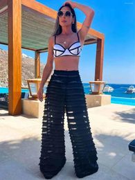 Women's Swimwear Sexy Women Three Piece Bikinis Set With Pants Block Color Bra See Through Beach Suit Summer Female Vacation Beachwear