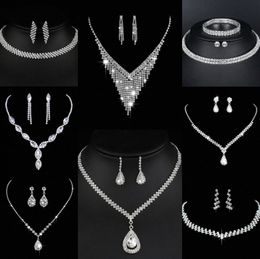 Valuable Lab Diamond Jewellery set Sterling Silver Wedding Necklace Earrings For Women Bridal Engagement Jewellery Gift E0gc#