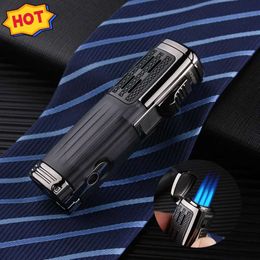 New Outdoor Windproof Direct Fire Metal Turbine Torch Portable Lighter Kitchen Barbecue Camping Cigar Lighter Tool High End Gift