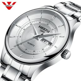 Nibosi Mens Watches Top Brand Luxury Male Clock Steel Leather Display Week Date Fashion Quartz Watch Business Men Wrist Watch2378
