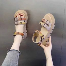 Sandals Womens Summer Shoes 2023 New Retro Open Toe Platform Punk Metal Buckle Shoulder Straps Casual H240328UIDW