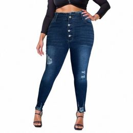 women's Plus Size Raw Trim Waist Butt Up Women Slim Fit Ripped Casual Pencil Jeans M5AM#