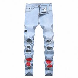 ripped Jeans Men with Embroidery Frs Men's Denim Jeans Stretched Calca Cargo Masculina Skinny Push Size 40 42 Pants c4t3#