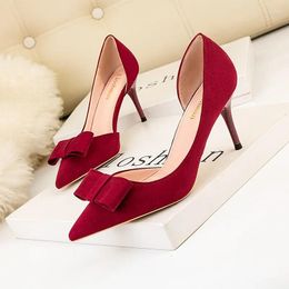 Dress Shoes 2024 Spring Women Stiletto 7cm High Heels Pumps Knots Tacones Wedding Valentine Plus Size 41