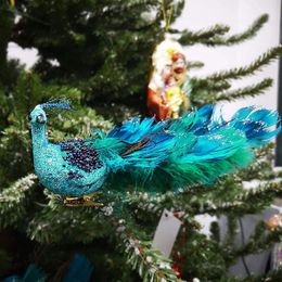 Party Decoration 4pcs/set Simulation Blue Peacock Statue Three-dimensional Natural Feathers Festival Supplies Easter Christmas DIY