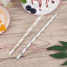 Disposable Cups Straws 125pcs Paper Drinking Straw Flamingo Cactus Coconut Tree Pineapple Hawaii Party (4 Colors)