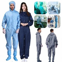 man Woman Dust-proof Anti Static Hooded Cleanroom Gnt Unisex Isolati Overall Clothing One-piece Coverall Clean Work Clothe S3f8#