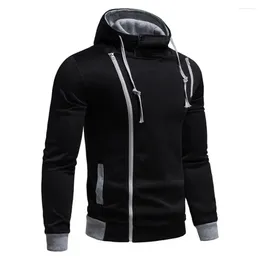 Men's Hoodies Buttoned Men Hoodie Stylish Fall With Oblique Zipper Elastic Cuff Long Sleeve Hooded Sweatshirt In Contrast Colours