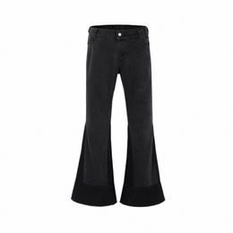 vintage Black Patchwork Baggy Flared Jeans for Men and Women Straight Y2k High Street Casual Denim Trousers Oversized Cargos w4fi#