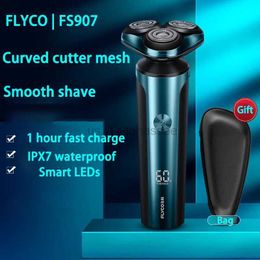 Electric Shavers FLYCO FS907/FS905 Mens Shaver Electric Shaving IPX7 Full Body Wash Smart Rechargeable 1 Hour Fast Charge 90 Days Battery Life 240329