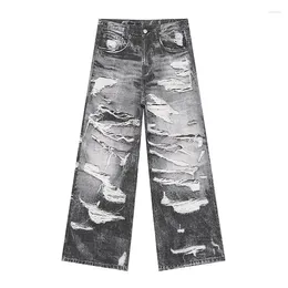 Men's Jeans Hi Street VIntage Ripped Distressed Pants Loose Sreetwear Blue Denim Trousers For Male Black Spring Autumn