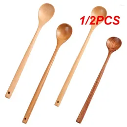 Spoons 1/2PCS Japanese-Style Natural Wooden Long Handle Spoon Soup Scoops Dessert Porridge Tea Coffee Household Tableware Kitchen