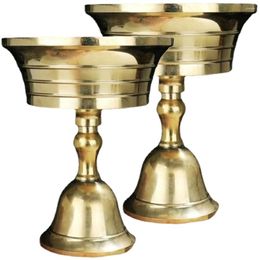 Candle Holders 2 Pcs Brass Ghee Lamp Holder Temple Use Retro Candlestick Copper Buddha Hall Stand