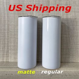 Local Warehouse 20oz MATTE Skinny Straight Sublimation Tumbler With Straw Heat Transfer Cups Double Insulated Stainless Steel Wat344P