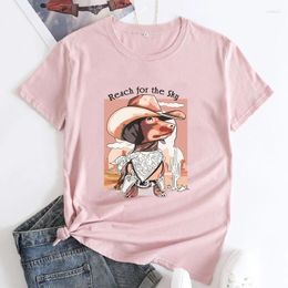 Women's T Shirts Cool Dog Cowboy T-shirt Funny Western Fur Mama Gift Tshirt Retro Women Hippie Pet Lover Tee Shirt Top