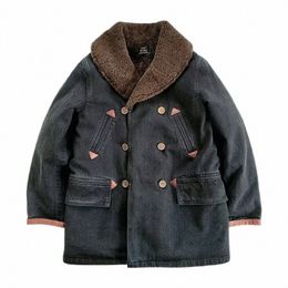 wed Denim Parka Men Leather Cott Double-breasted Overcoat Vintage Real Wool Liner Detachable American Casual Thick Top Male q75W#