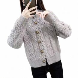 new Solid Colour Twist Knitted Cardigan Women's Spring Autumn Short Ladies Sweater Coat Korean Elegant Lg Sleeve Tops n3tn#
