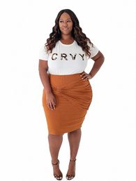 wmstar Plus Size Women Dr Sets Letter Print Short Sleeve T Shirts Stacked Skirts Two Piece Outfits Wholesale Dropship X1sv#