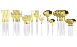 30Pcs White Gold Cutlery Set 304 Stainless Steel Dinnerware Set Knife Dessert Fork Coffe Spoon Dinner Silverware Home Kitchen Tabl6536986