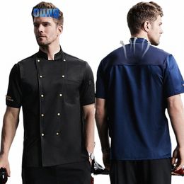 summer Short Sleeve Chef Jackets Kitchen Chef Coat Restaurant Uniform Cooker Shirt Breathable Mesh Chef Clothes White Blue Men g654#