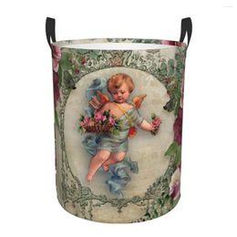 Laundry Bags Vintage Rose Victorian Angel Basket Collapsible Clothes Hamper For Baby Kids Toys Storage Bag