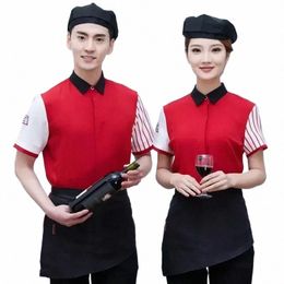 coffee Tea Summer Workwear Single Short-sleeved Pot Uniform Shirt Shop Restaurant Waiter Women Top Shops Milk Hot Waitr 416h#